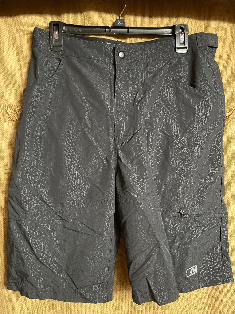 Men's Athletic Black Cargo Shorts with Geometric Print
